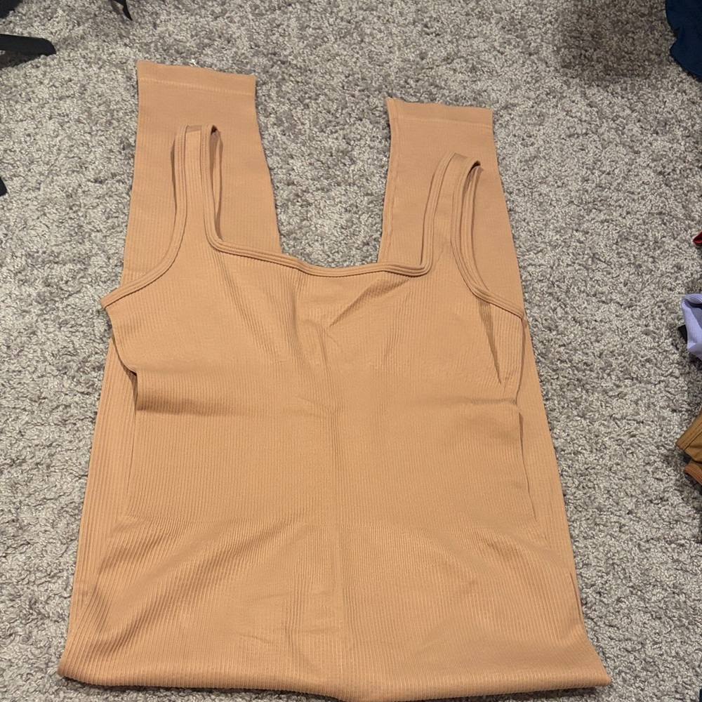 MRIGNT Women's Tan tank top full length body suit NWOT